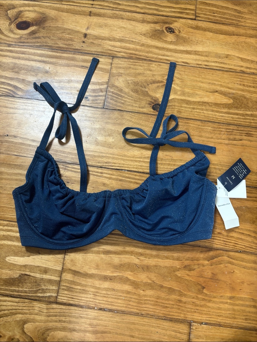 Abercrombie & Fitch Curve Love Size Medium Blue Sparkle Bikini Top